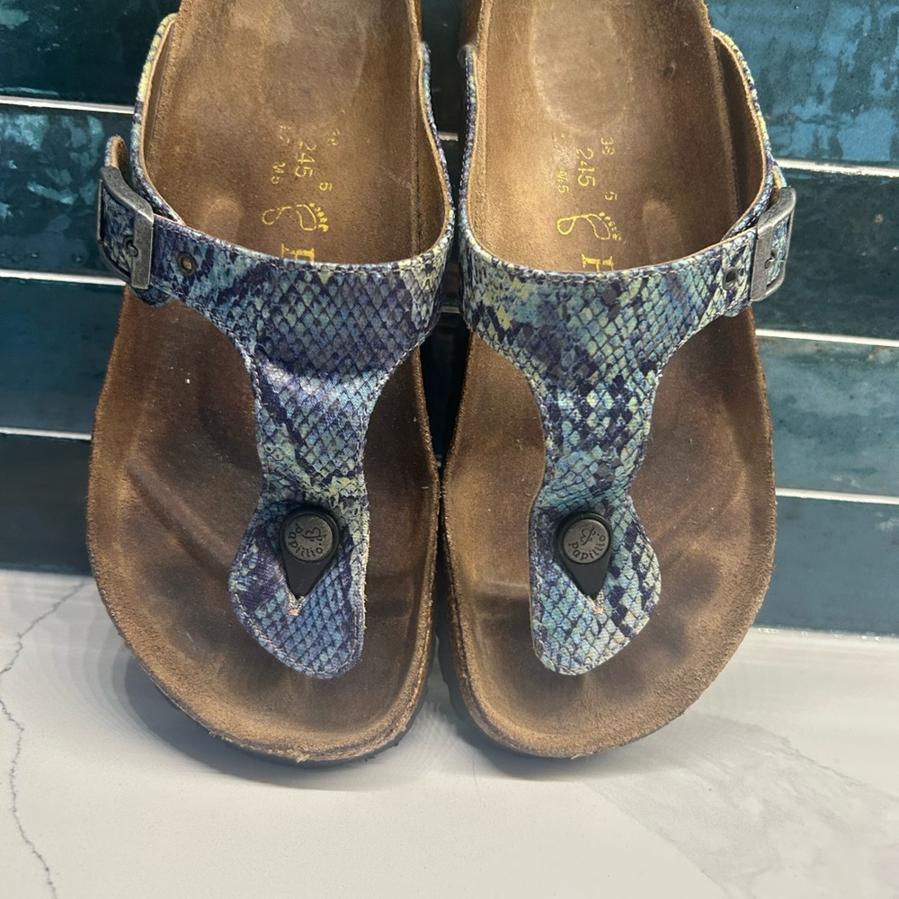 Birkenstock Blue Snakeskin Pattern Sandals